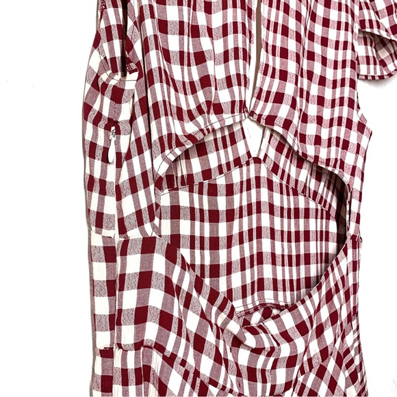 Reformation Burgundy Gingham Cap Sleeve Cutout Mini Dress - Picture 7 of 7